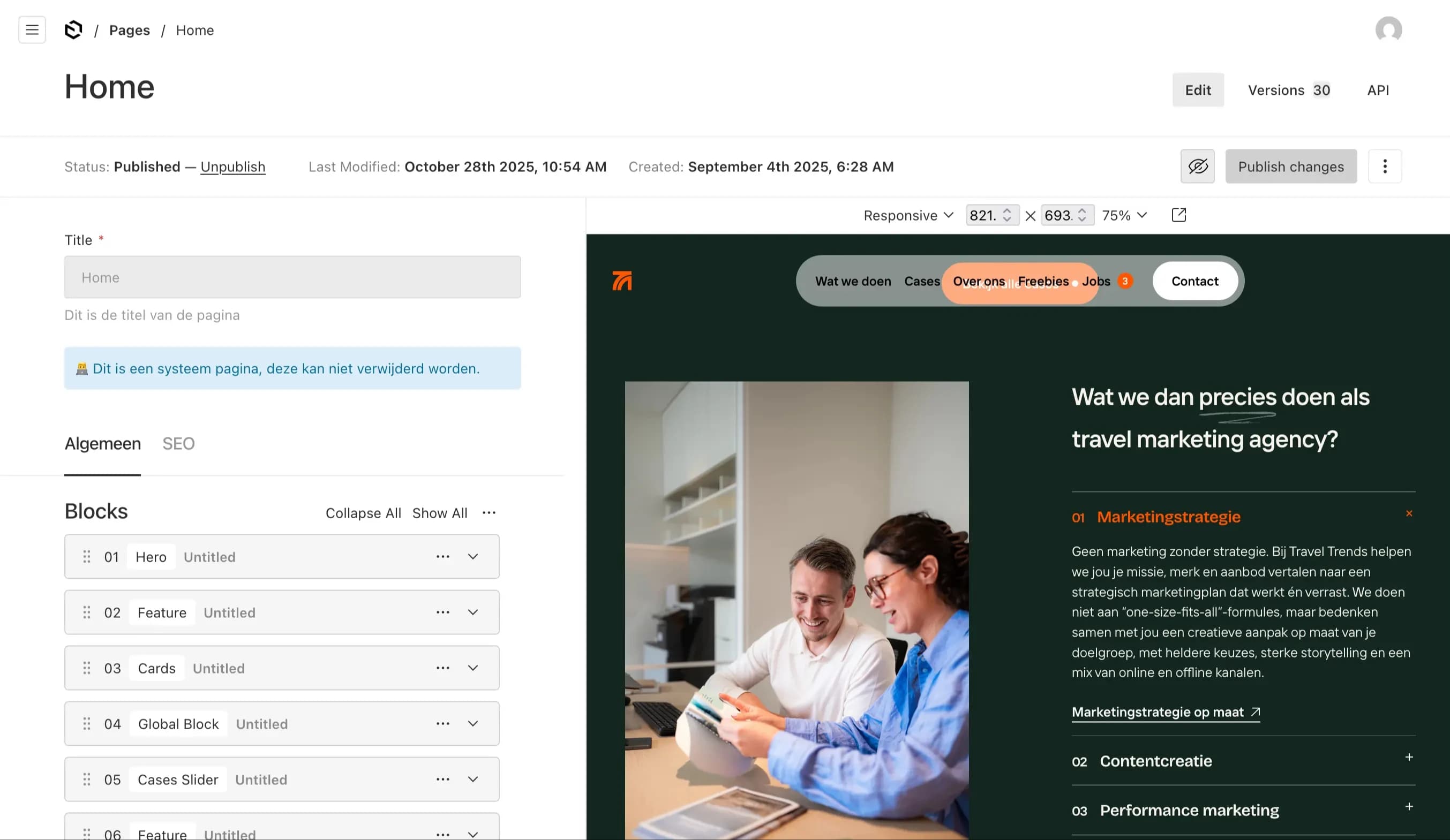 CMS realtime preview interface